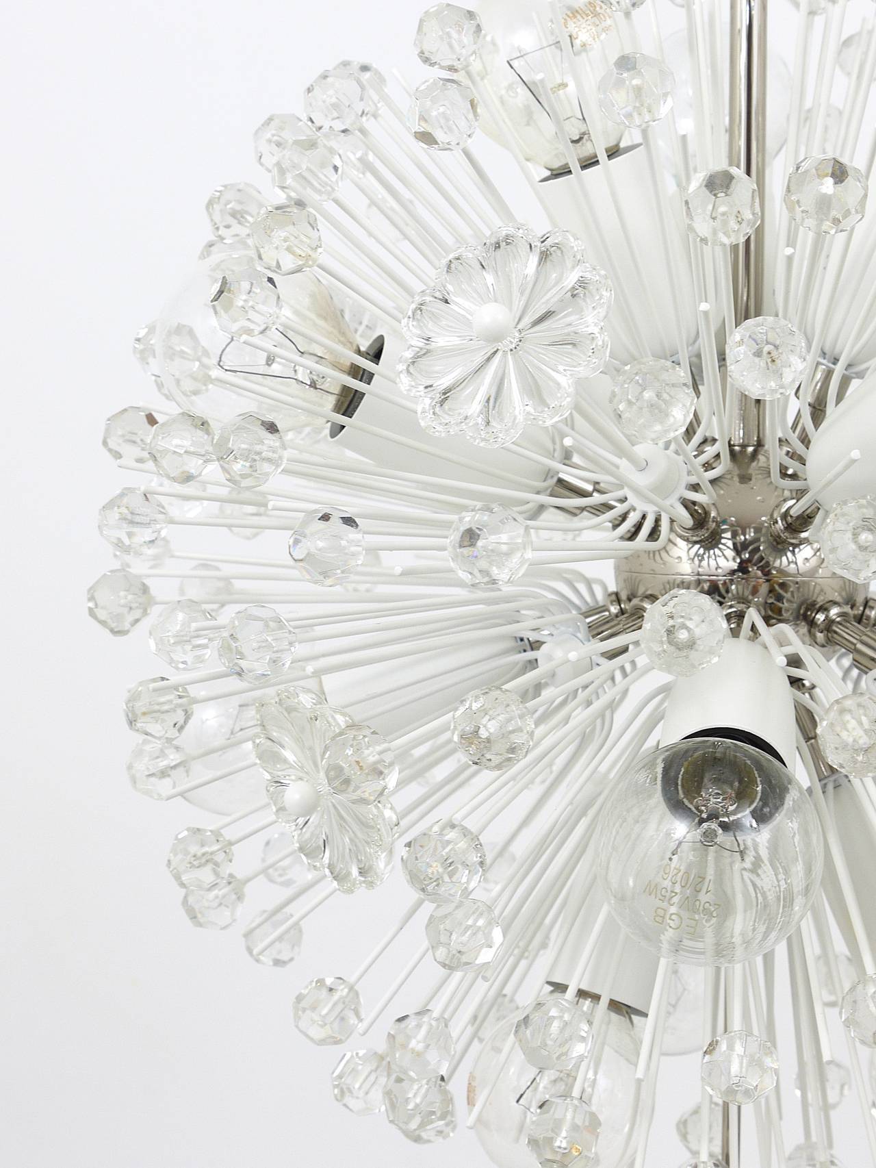 Blown glass lustre Dandelion Sputnik nickel-plated by Emil Stejnar, Rupert Nikoll