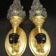Pair of wall lights with hands in the style of John Devoluy - gilded bronze with black patina.