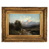 Emile Godchaux (1860-1938), signed mountain landscape oil on canvas, framed