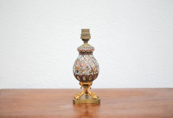 Lampe émail cloisonné pied bronze dauphin,lampe napoléon III, lampe à poser