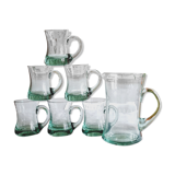 Set of 6 handle glasses and 1 puffed glass jug