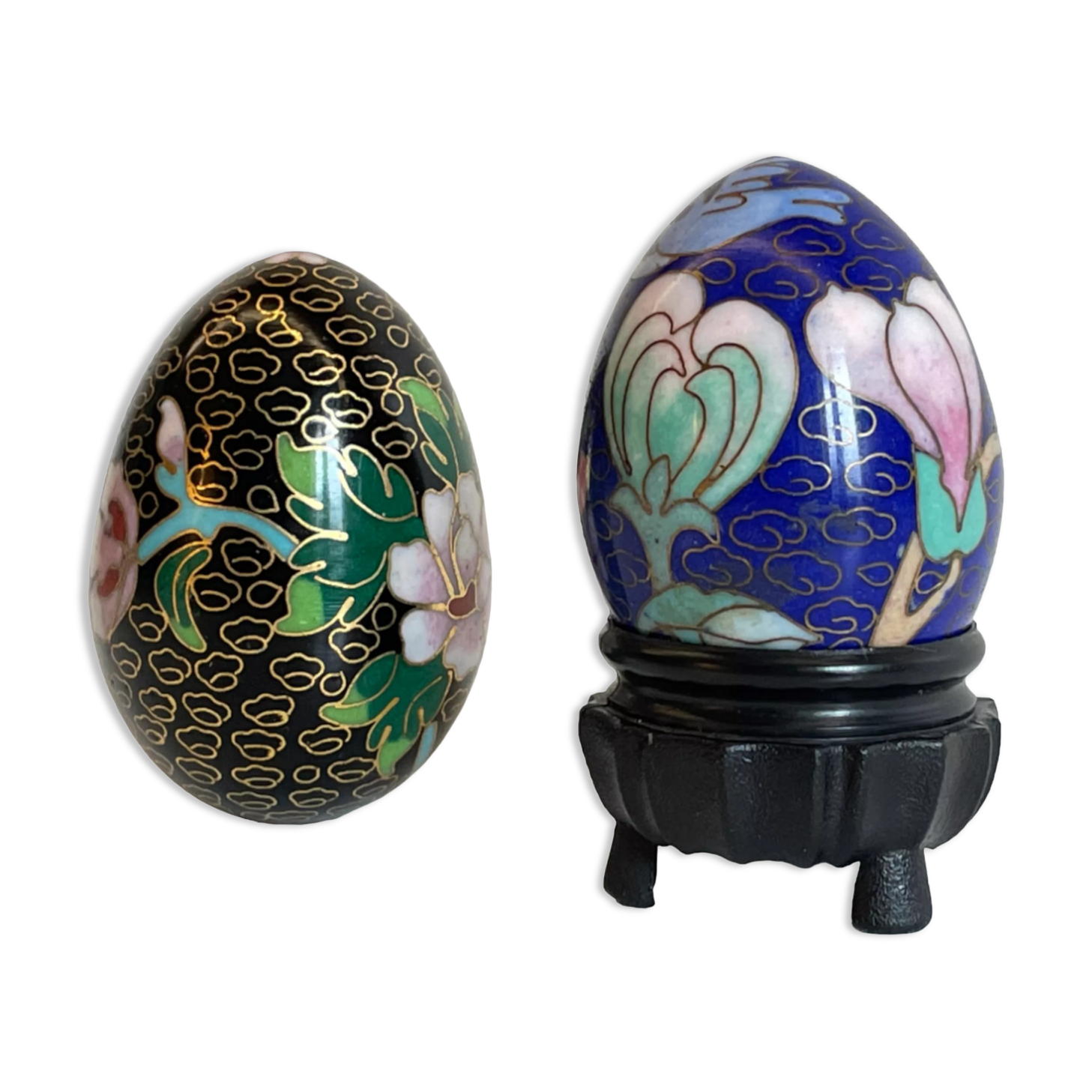 Vintage cloisonné enamelled eggs