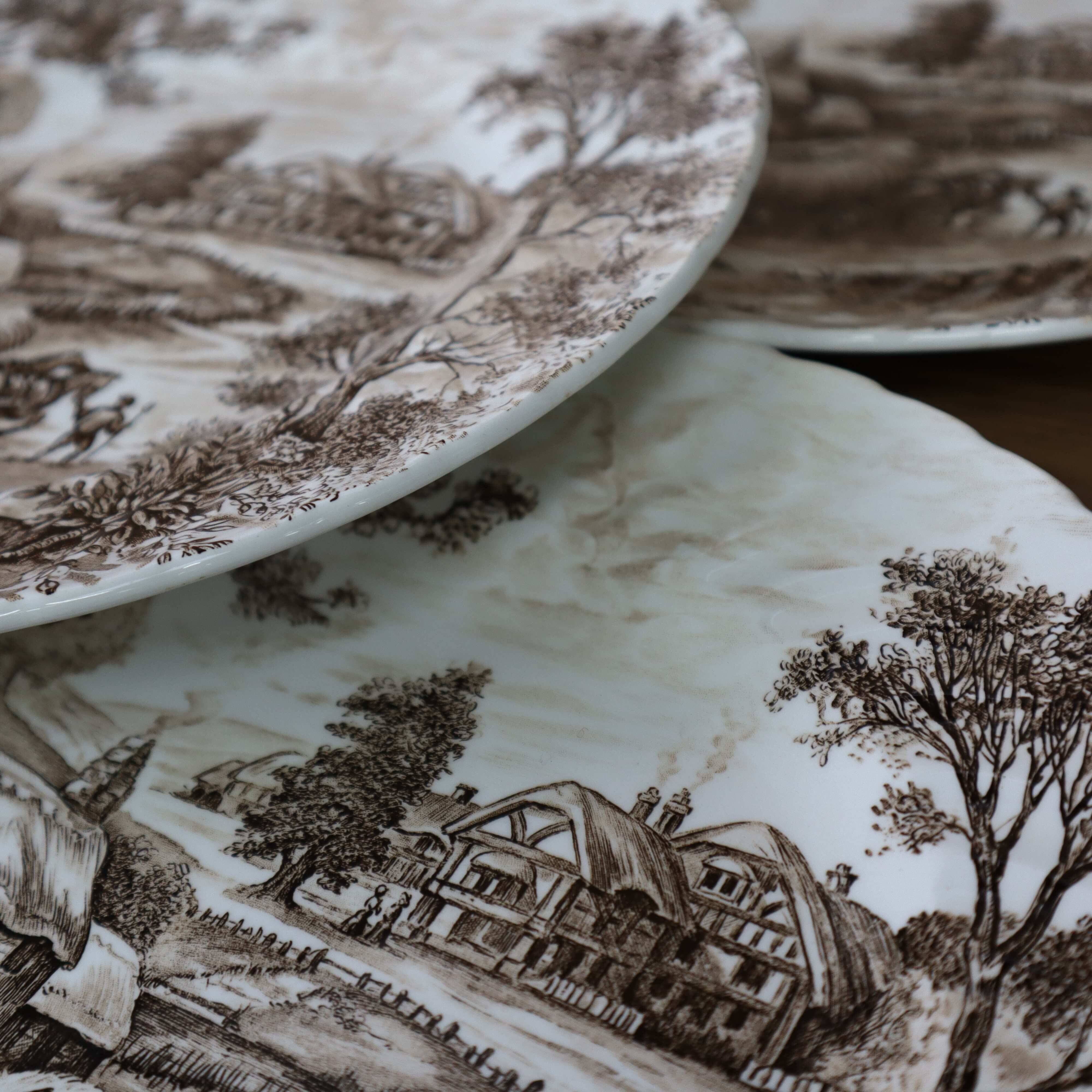 Set of 8 Vintage English Staffordshire 'HAYRIDE' Dinner Plates