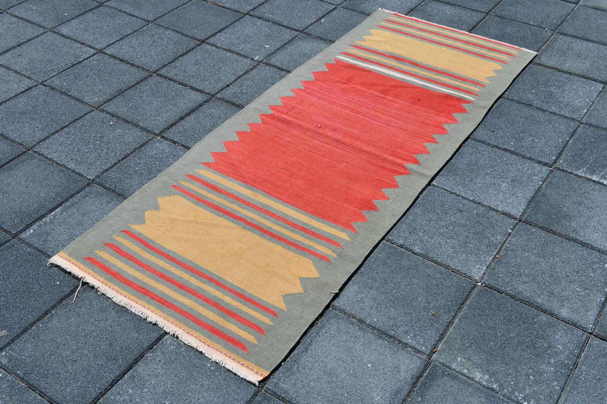 2x6 Kilim Salmon & Red Modern Decorative Wool Kilim Rug, 73x188 Cm