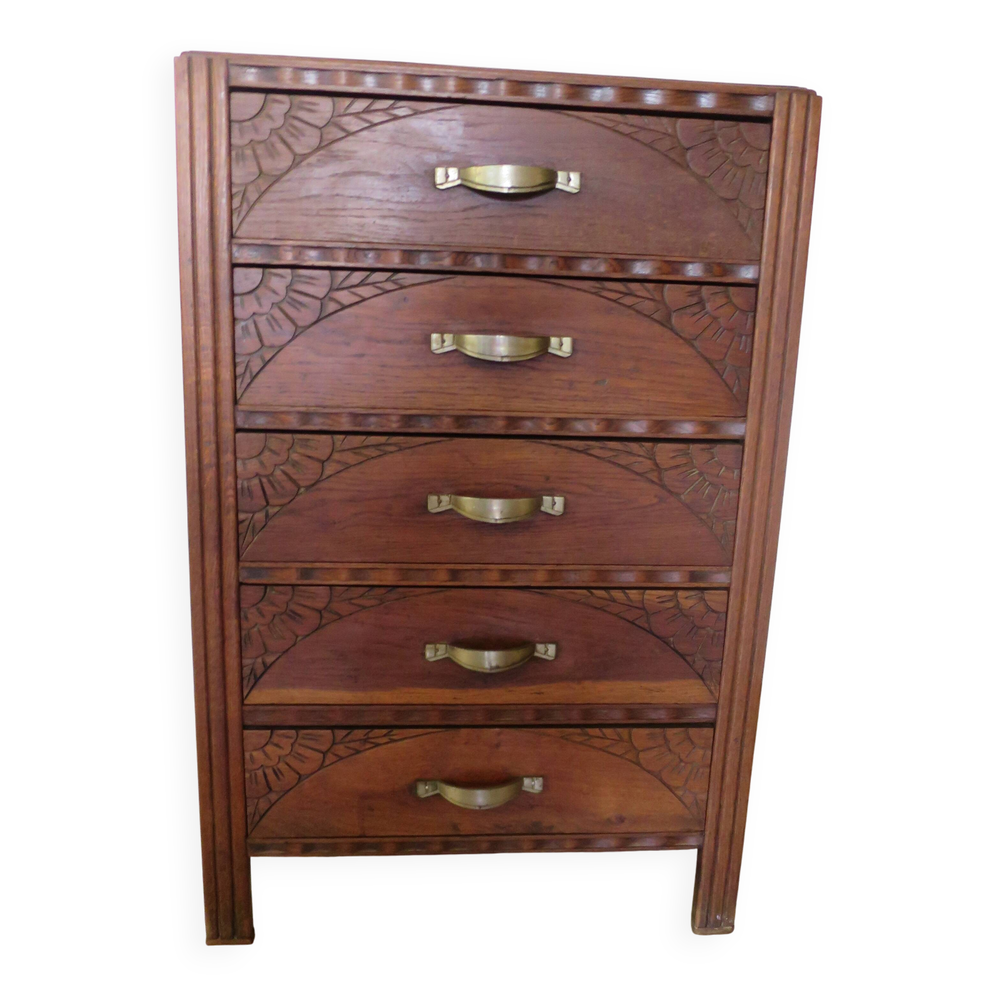 Art Deco Chest of Drawers - 5 drawers - 1950s - Carved wood - Pattern