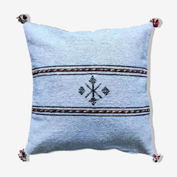 Sky blue Berber cushion in cotton