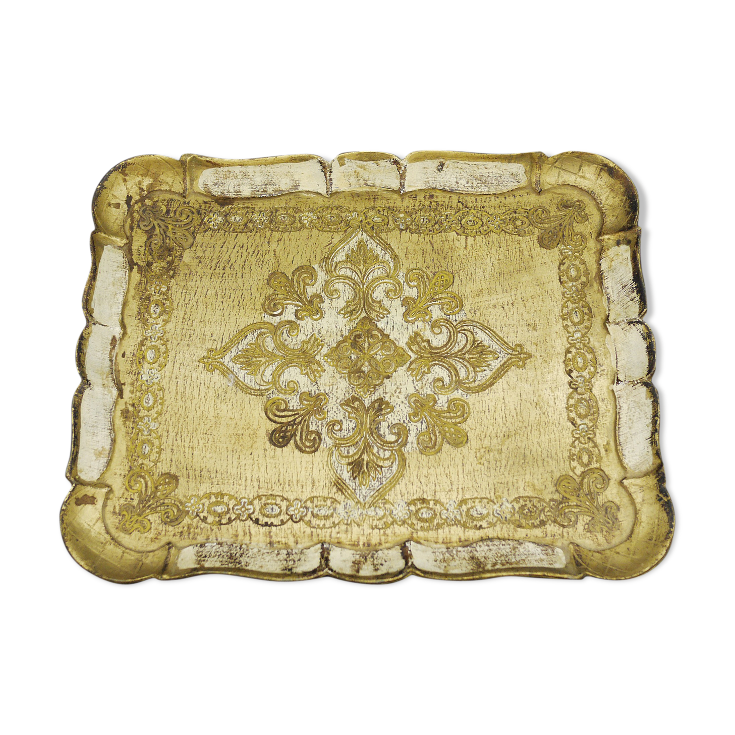 Florentine tray in resin painted with the hand of rectangular shape