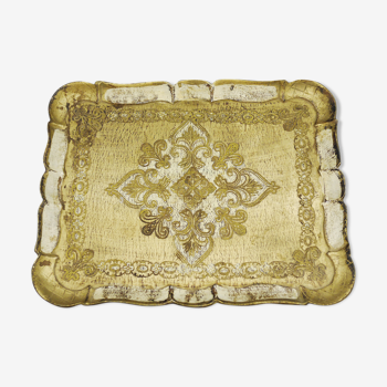 Florentine tray in resin painted with the hand of rectangular shape
