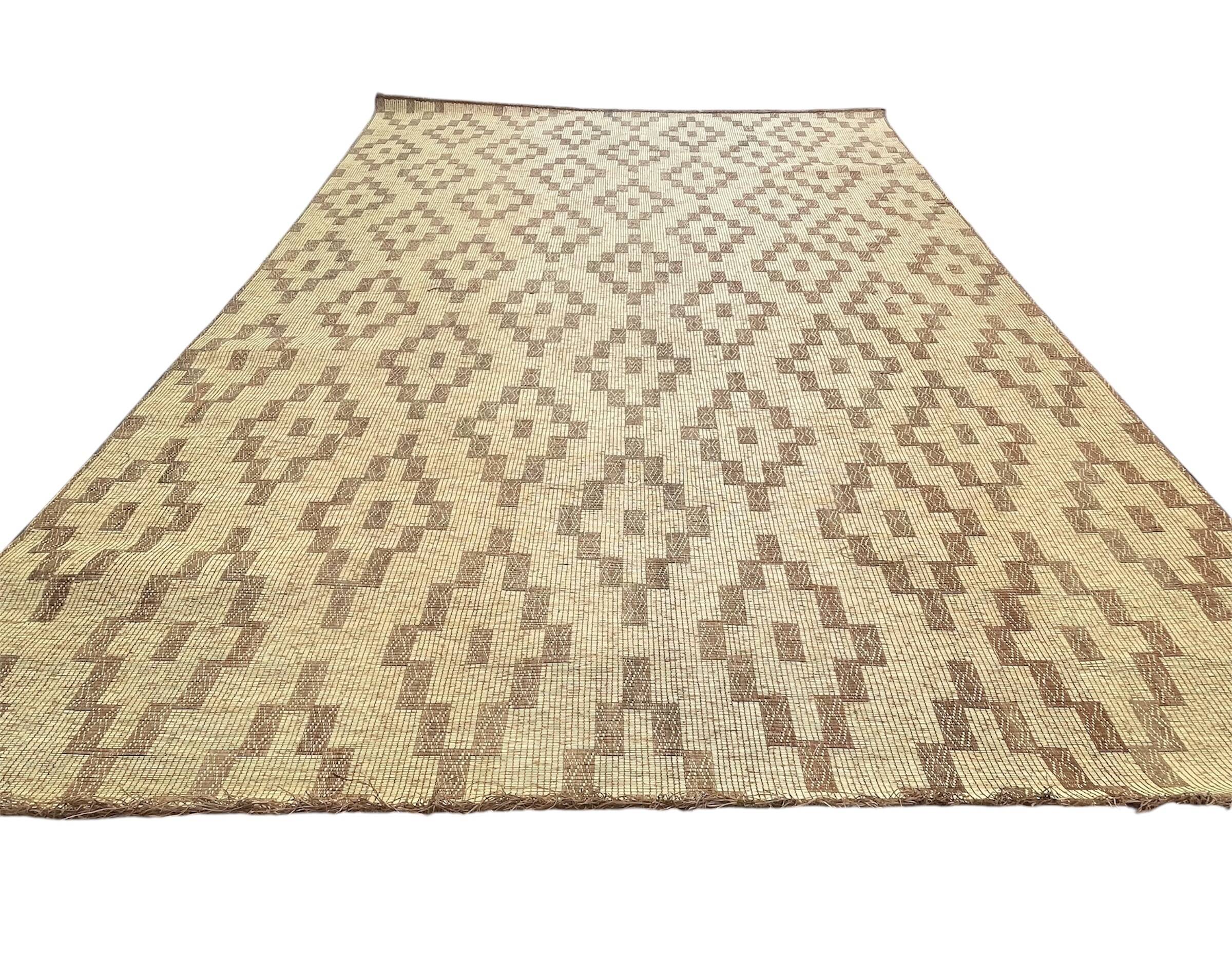Natte touareg vintage en cuir et roseau