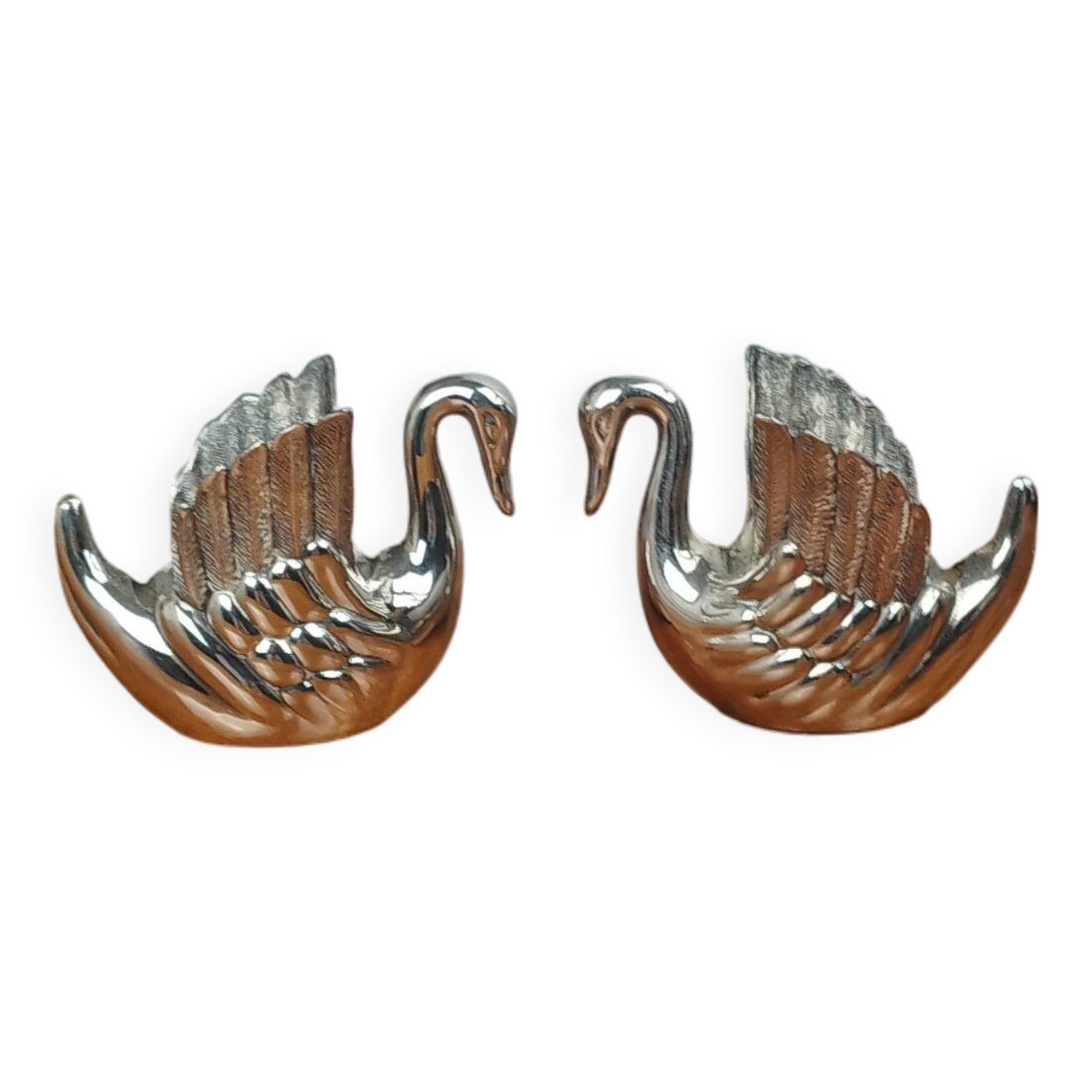 Pair of Silver Metal Zoomorphic Swan Candle Holders, Vintage 70s