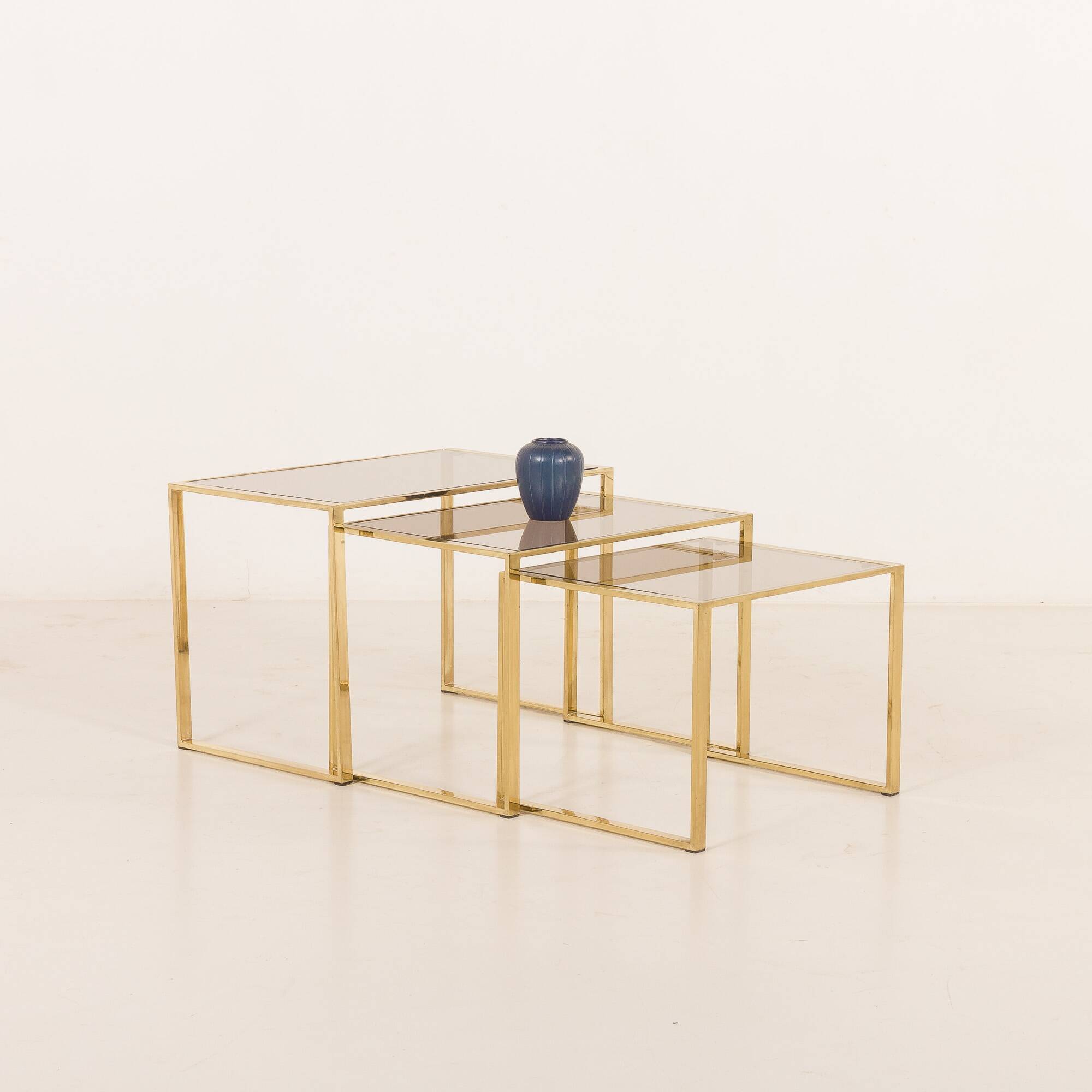 Set of three brass nesting tables in the style of Romeo Rega, Italy, 1970s