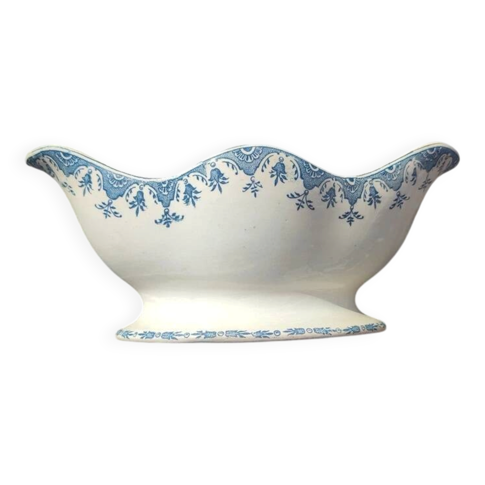 Antique sauce boat Terre de Fer Clairefontaine Model Doullens blue Vintage