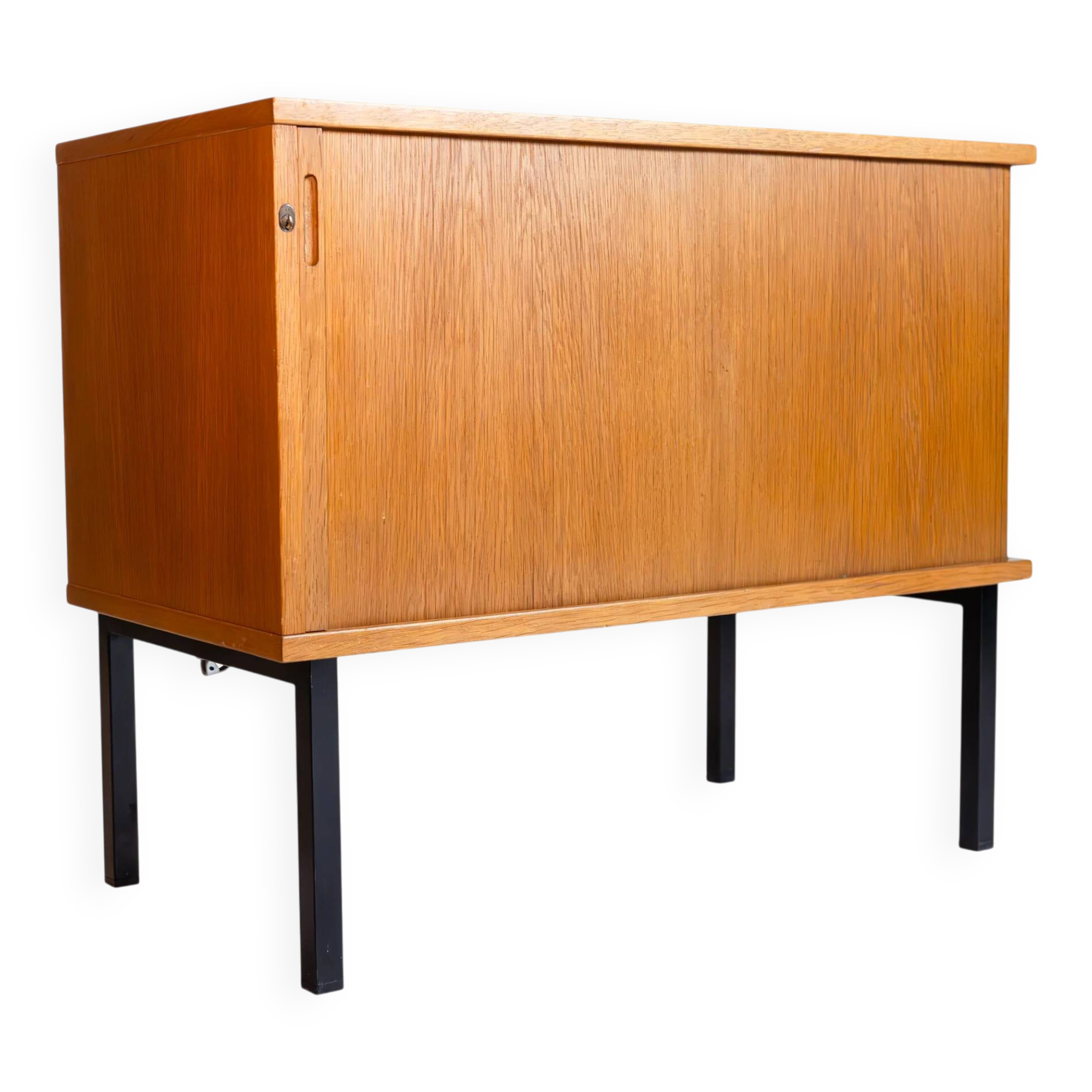 Small vintage Scandinavian storage unit with tambour door.