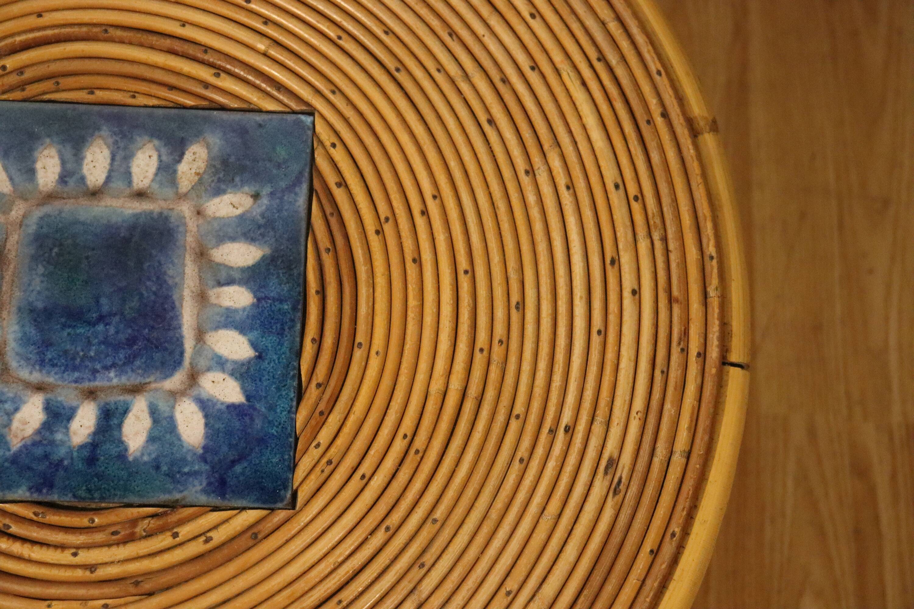 Rattan coffee table attributed Audoux Minnet