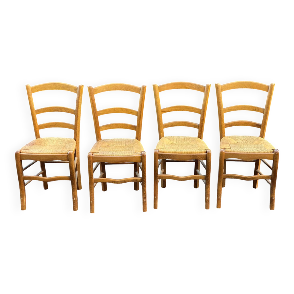 Lot de 4 chaises en bois – assise paillée - Ameublement