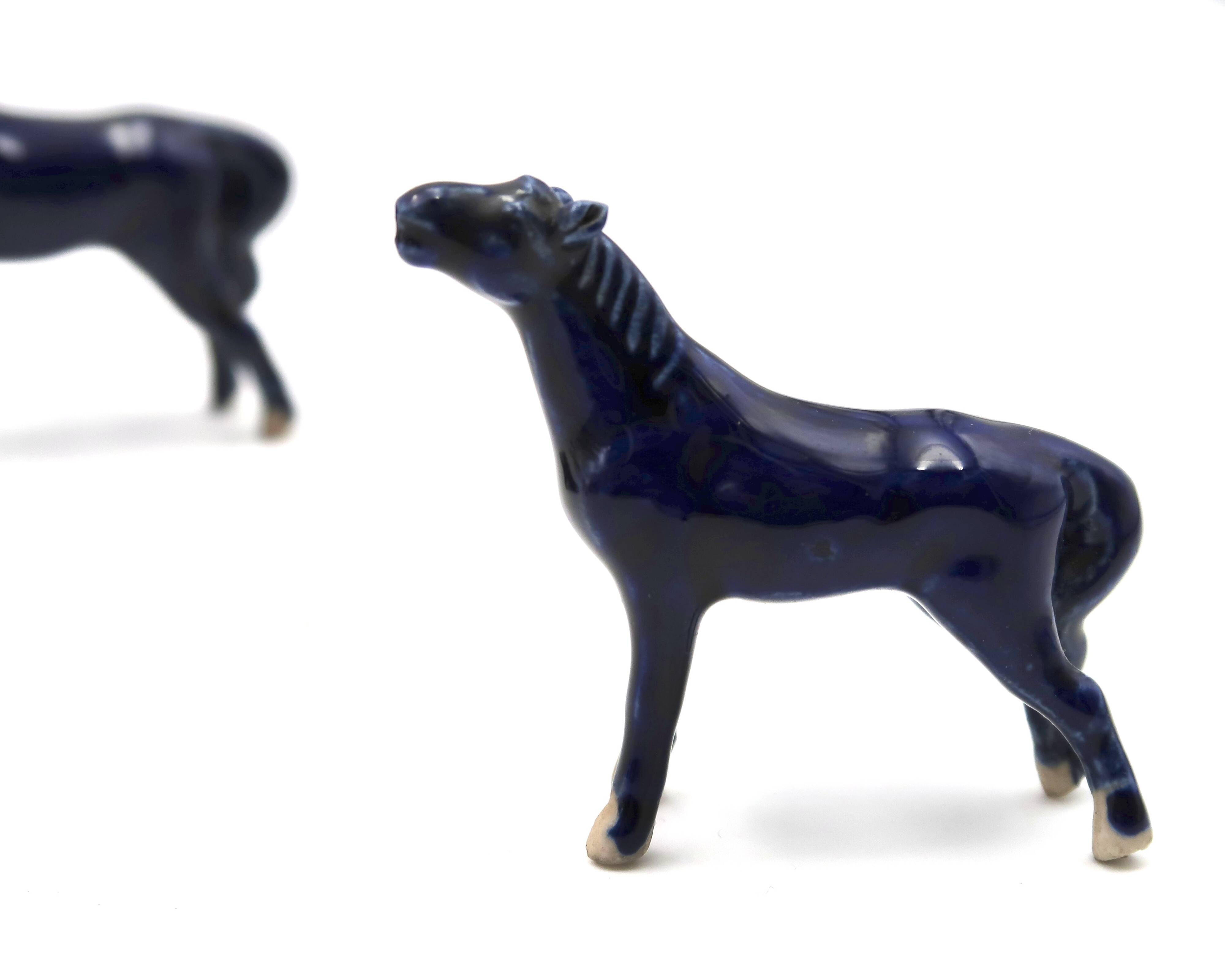 Blue porcelain happiness horses, 1970s