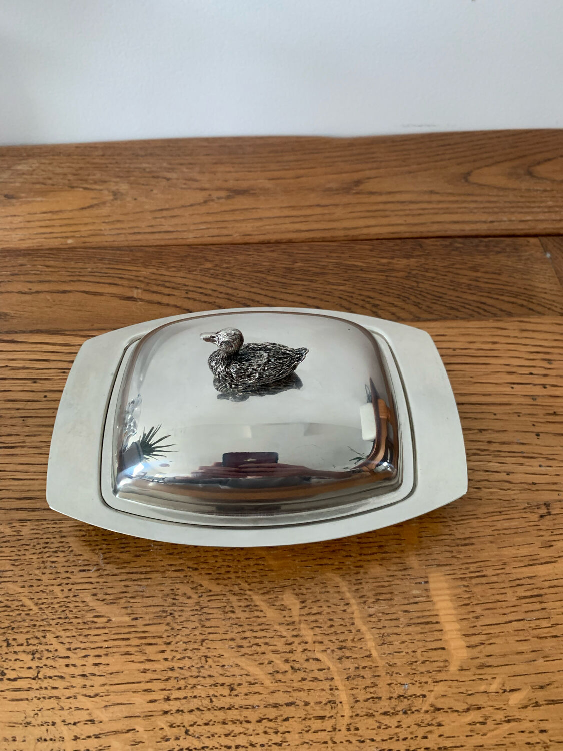 Silver metal butter dish