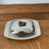 Silver metal butter dish