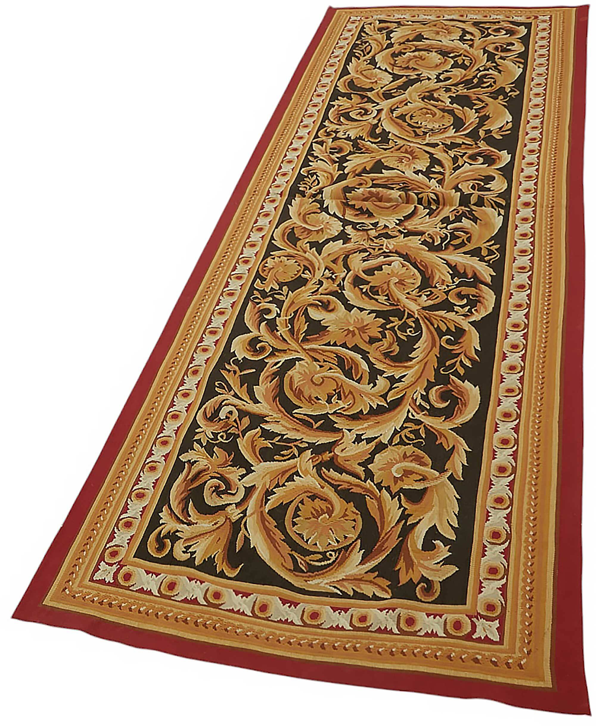 Handmade European Vintage Aubusson Kilim 90 cm x 300 cm