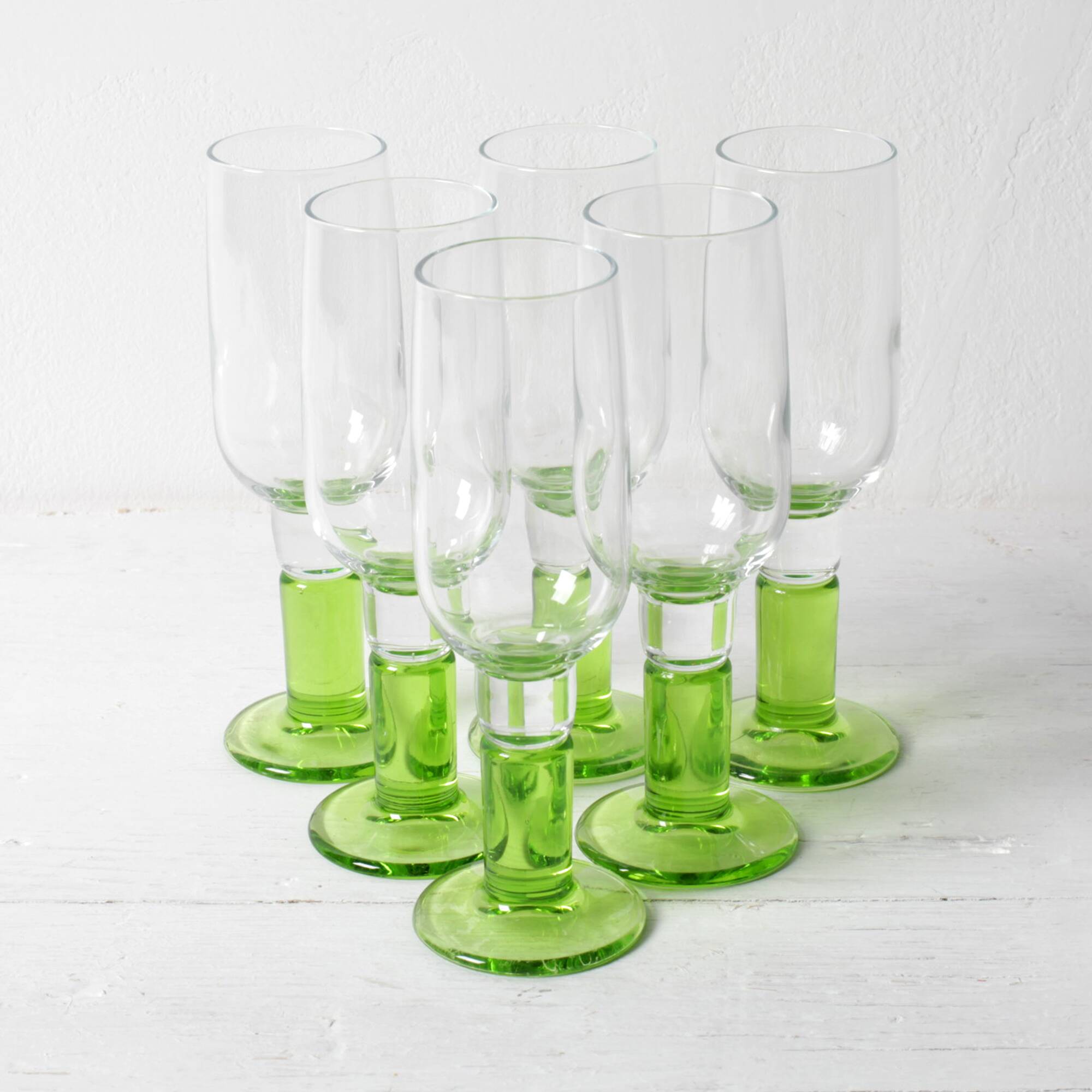 Set of 6 Limoncino Sherry Glasses / Green Sorbetto Stemware /Bormioli Rocco