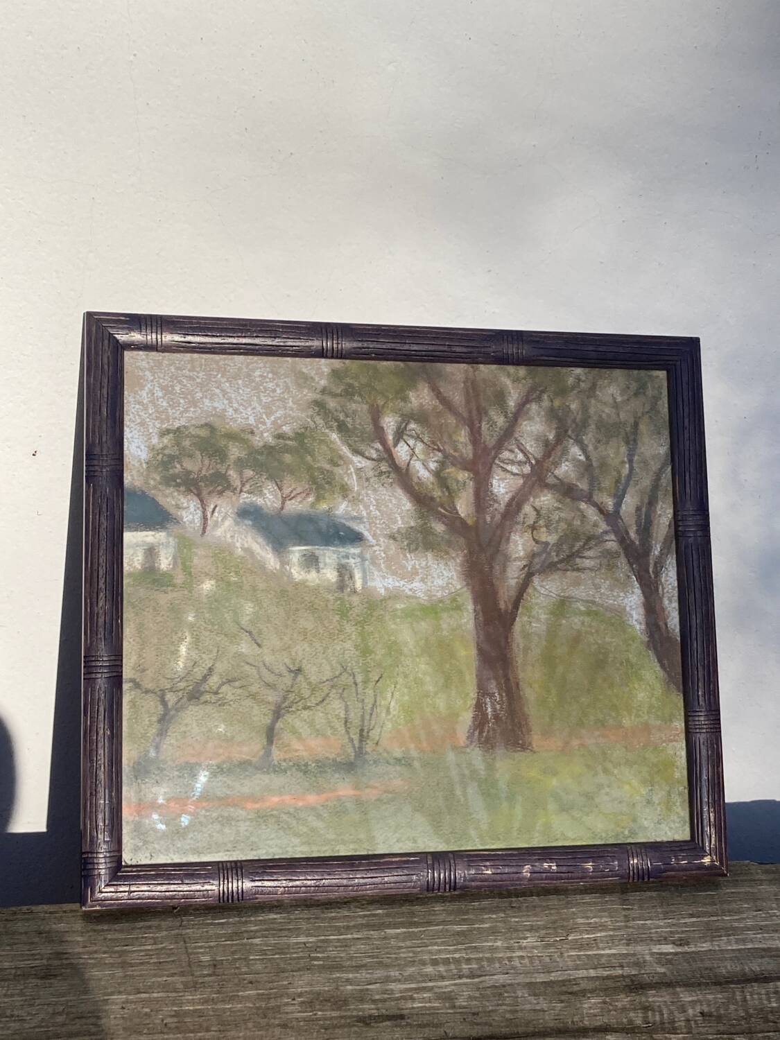 Pastel landscape in wooden frame