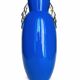 Belgian Art Deco blue vase with metallic lustre, stepped handles, 1930s