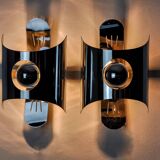 Pair of space age wall lights, chromed metal, Italy, 1970