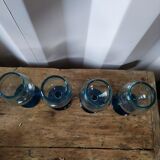 blue collar and foot glass turquoise in thick glass Lot of 4 Brocanteespritdantan