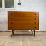Commode 4 tiroirs scandinaves vintage en teck, années 60