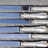 12 table knives in silver metal decor rocaille louis xv