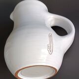 Vintage white glazed ceramic pitcher signed