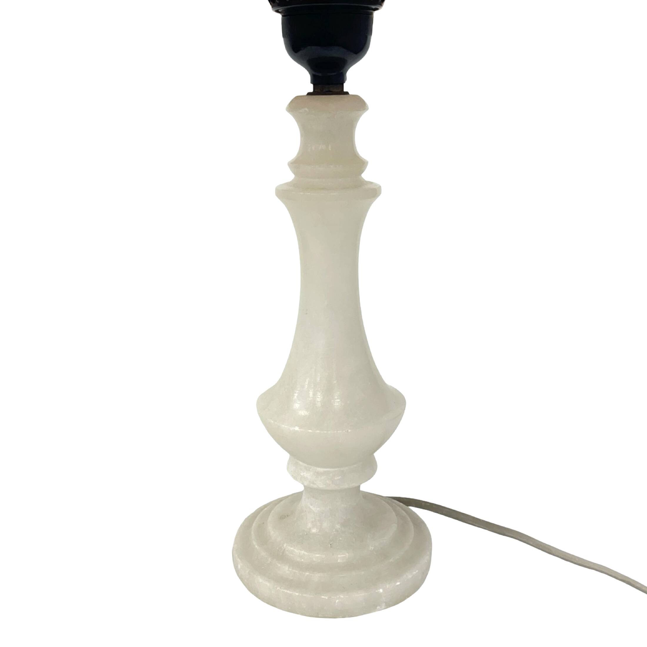 Italian vintage alabaster/onyx table lamp, hand-sewn shade, 1960s.
