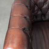 Set of three classic English-style Chesterfield cowhide  club armchairs