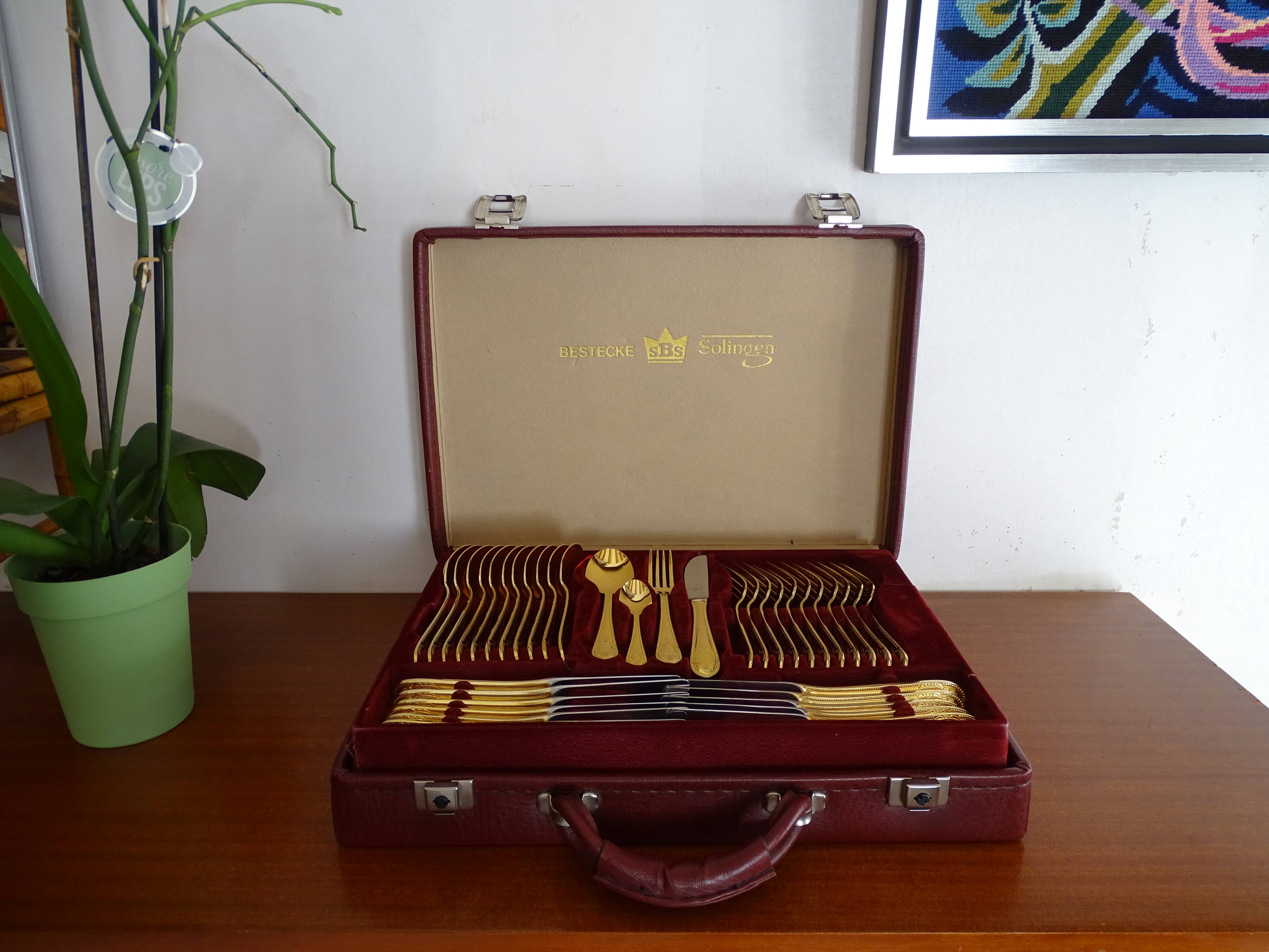 Ménagère Bestecke Solingen 70 pieces gold plated 24 carat for 12 people