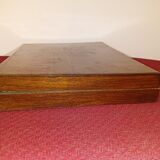 Old mahogany game box with bone tokens, XIXth century