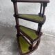 Marchepied de bibliothèque pliant anglais en bois avec marches en cuir vert