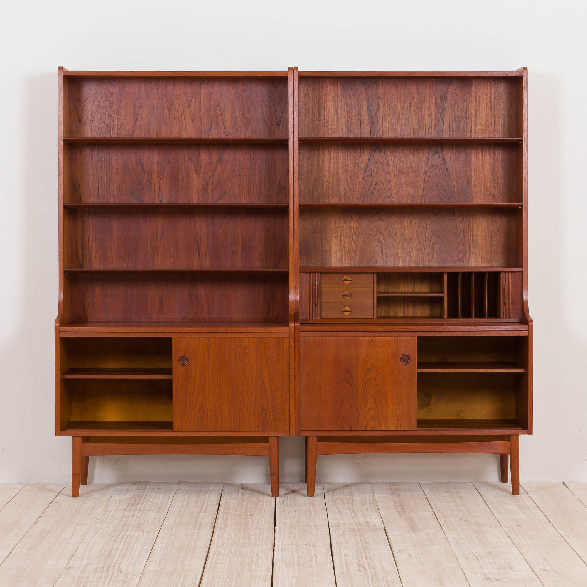 Johannes Sorth Nexo two sections bookcase with a secretaire in teak, Danish, 60s