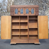 Bookcase carved wood 3 old doors, bookcase window beveled