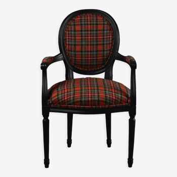 Medallion Chair with Tartan Fabric, Early XXth century