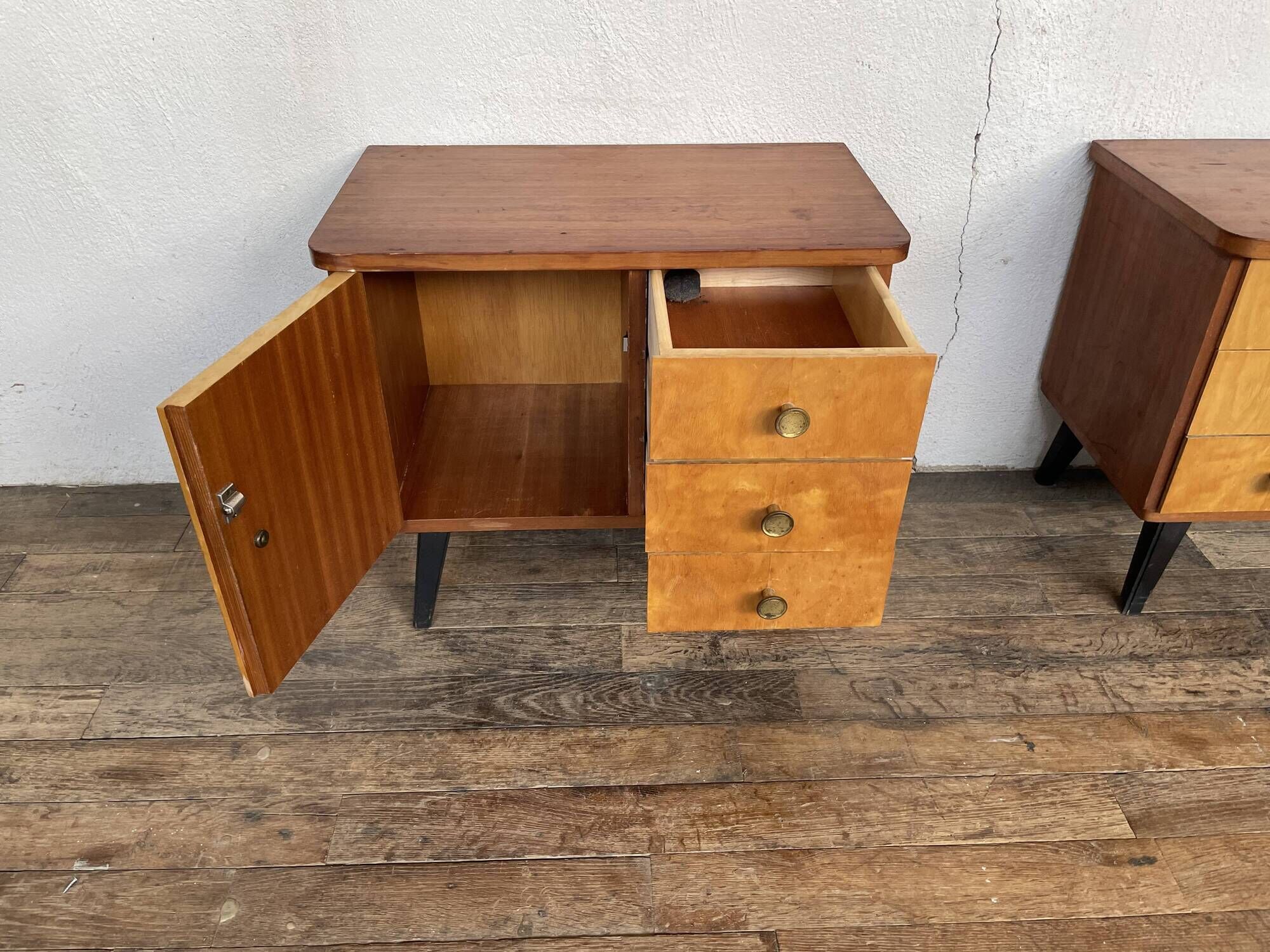 Pair of night table feet compass bedside end of vintage sofa old 1950 1960 retro