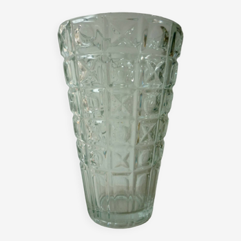 Vase en verre transparent avec motifs géométriques art déco