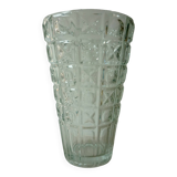 Transparent glass vase with art deco geometric patterns