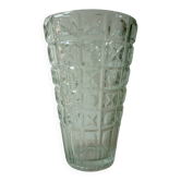 Transparent glass vase with art deco geometric patterns