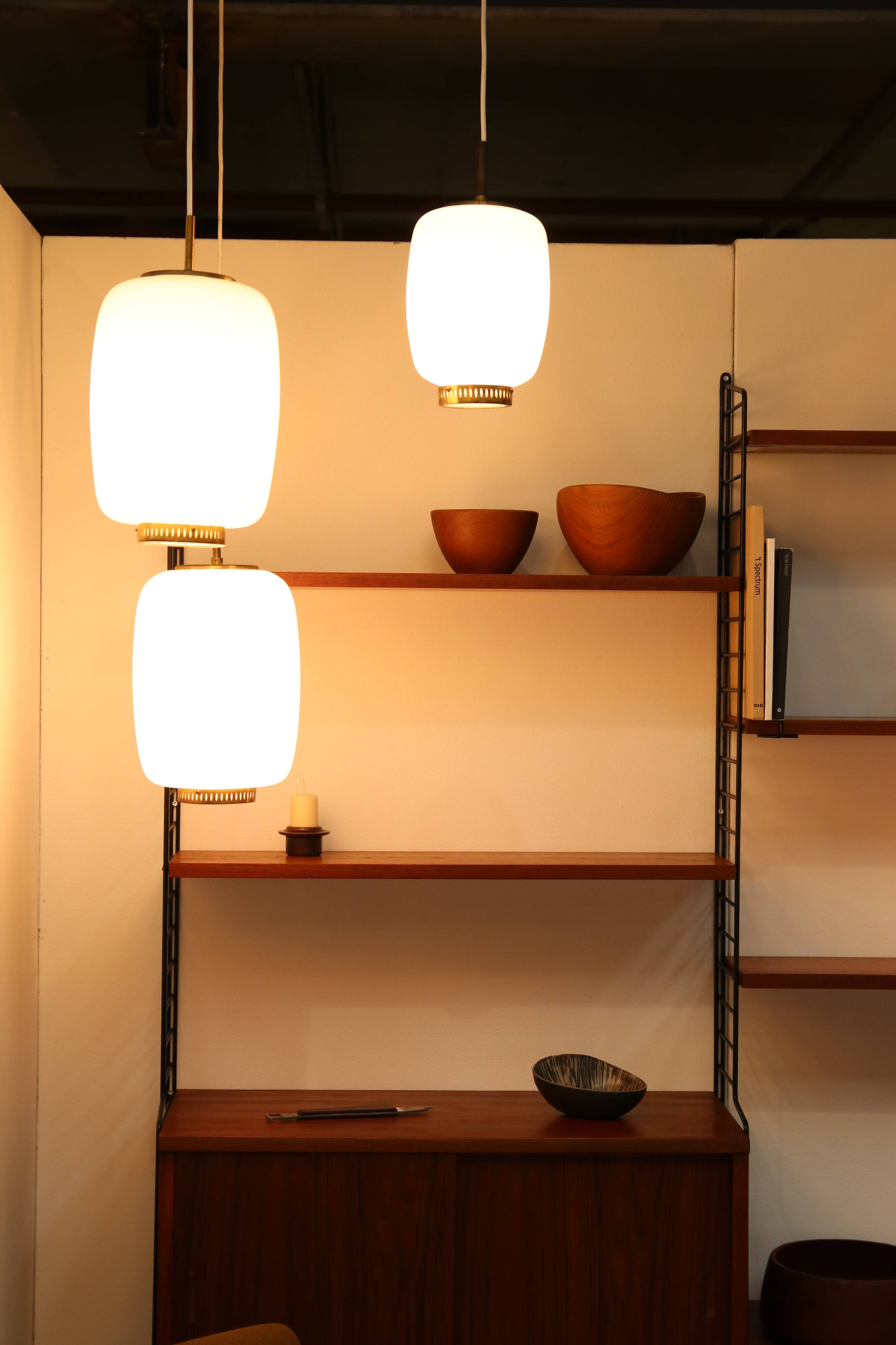 Two large glass Bent Karlby hanging lamps model Kina, Denmark 1960's