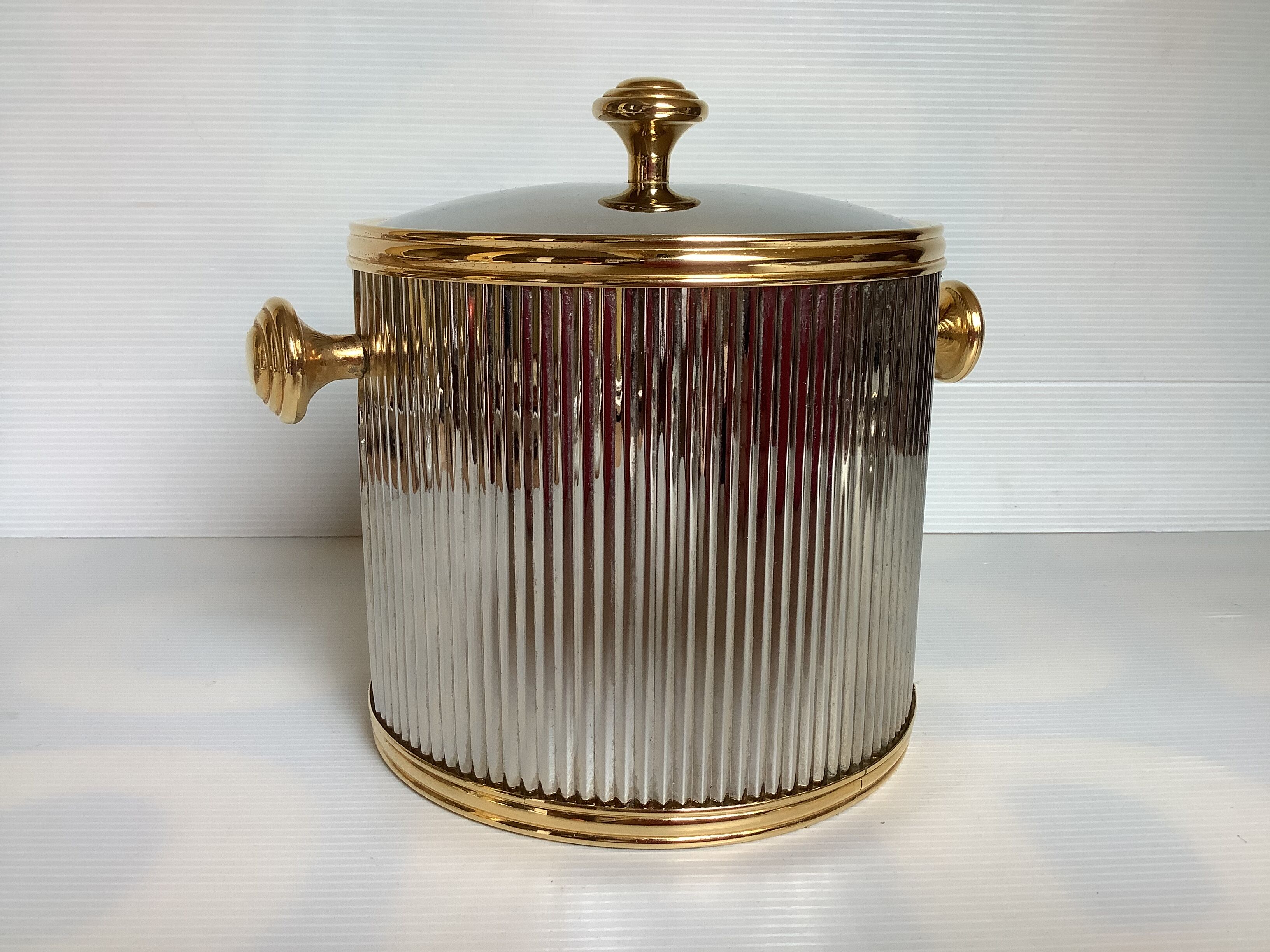 Vintage chrome and gold metal ice bucket