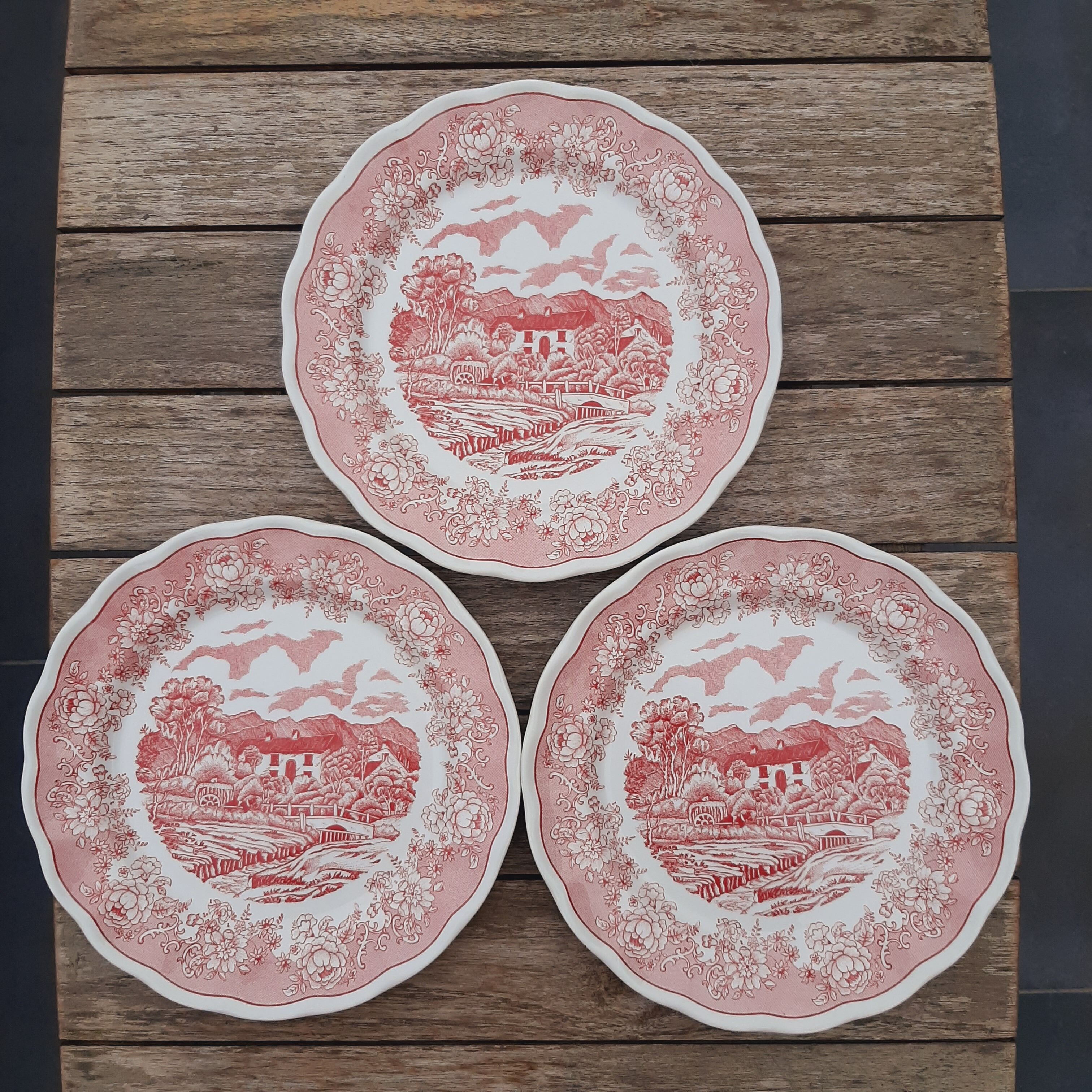 Lot 3 plates pink Countryside