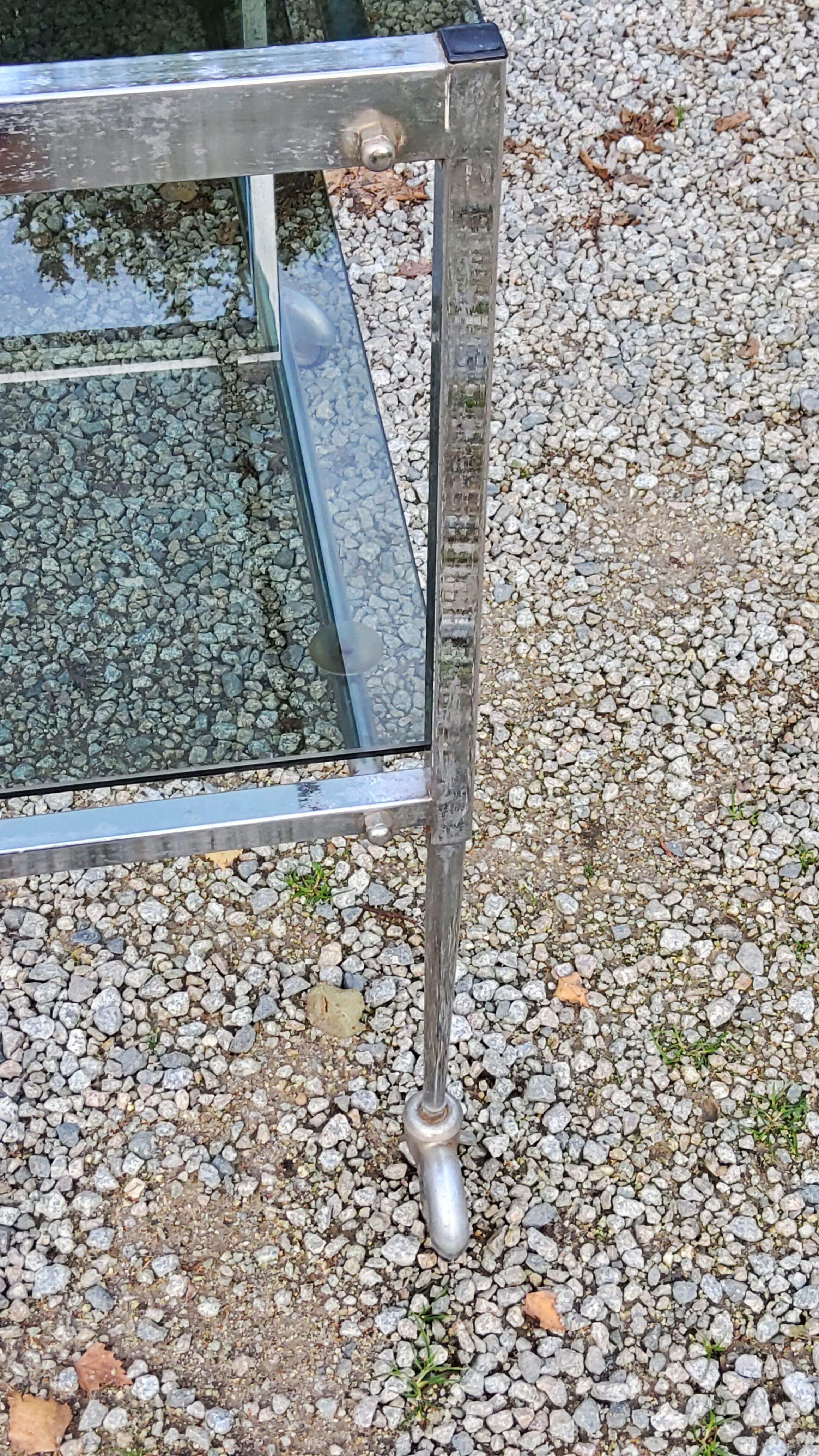 Console service of the 70s double trays smoked glass chrome base