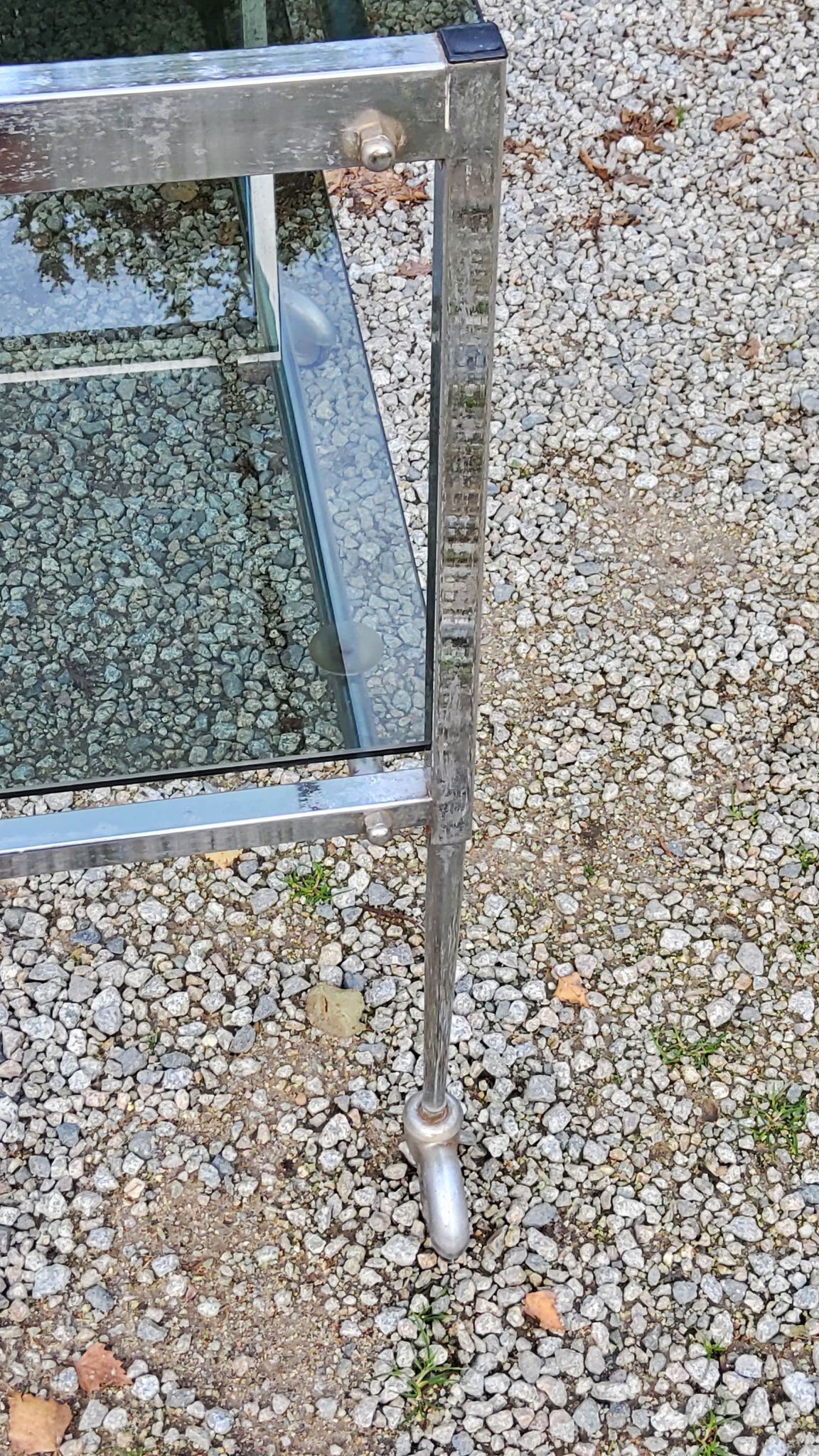 Console service of the 70s double trays smoked glass chrome base