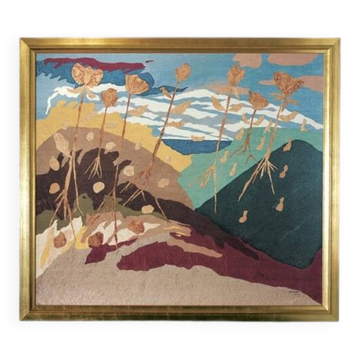 Wooden headboard with marquetry in Art Deco style