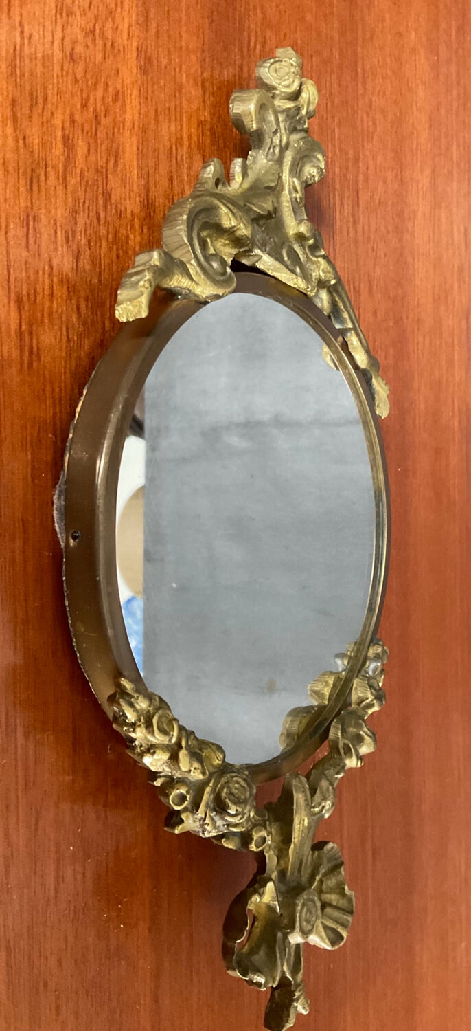 Antique small bronze mirror in Louis XIV style
